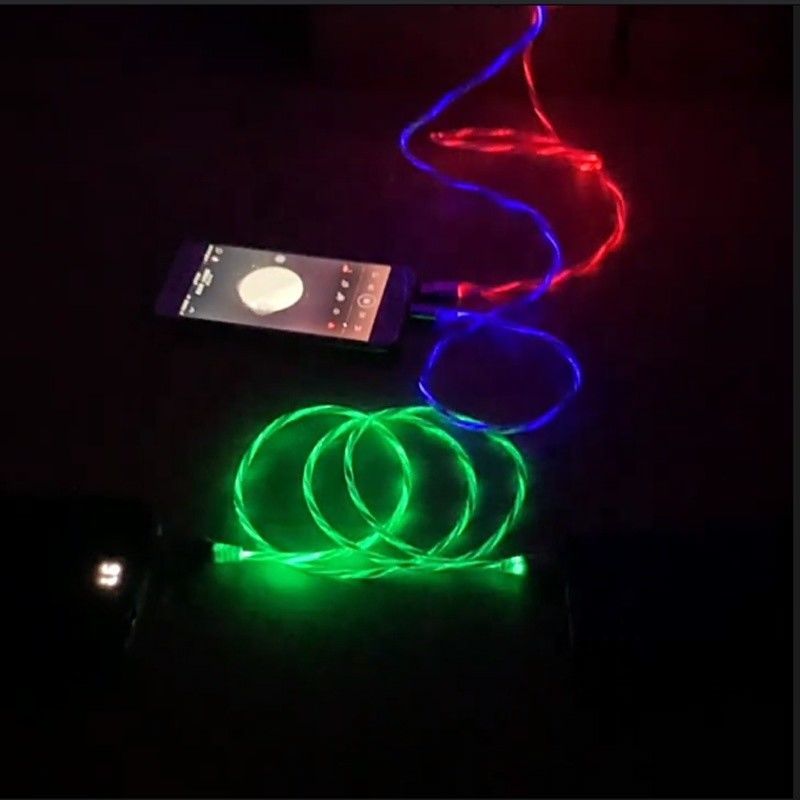 Kabel Pengisi Daya Cepat 3 IN 1 Tipe C 3A LED Warna-warni Kabel Pengisi Daya USB Kabel Berkedip Petir