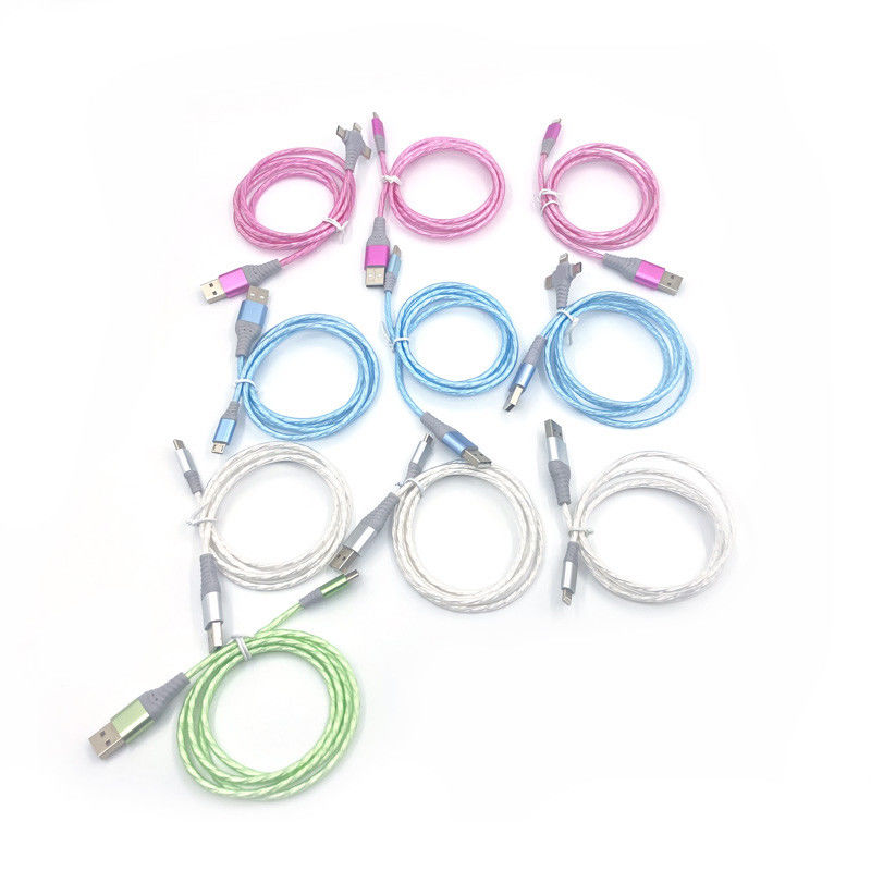 Kabel Pengisi Daya Cepat 3 IN 1 Tipe C 3A LED Warna-warni Kabel Pengisi Daya USB Kabel Berkedip Petir