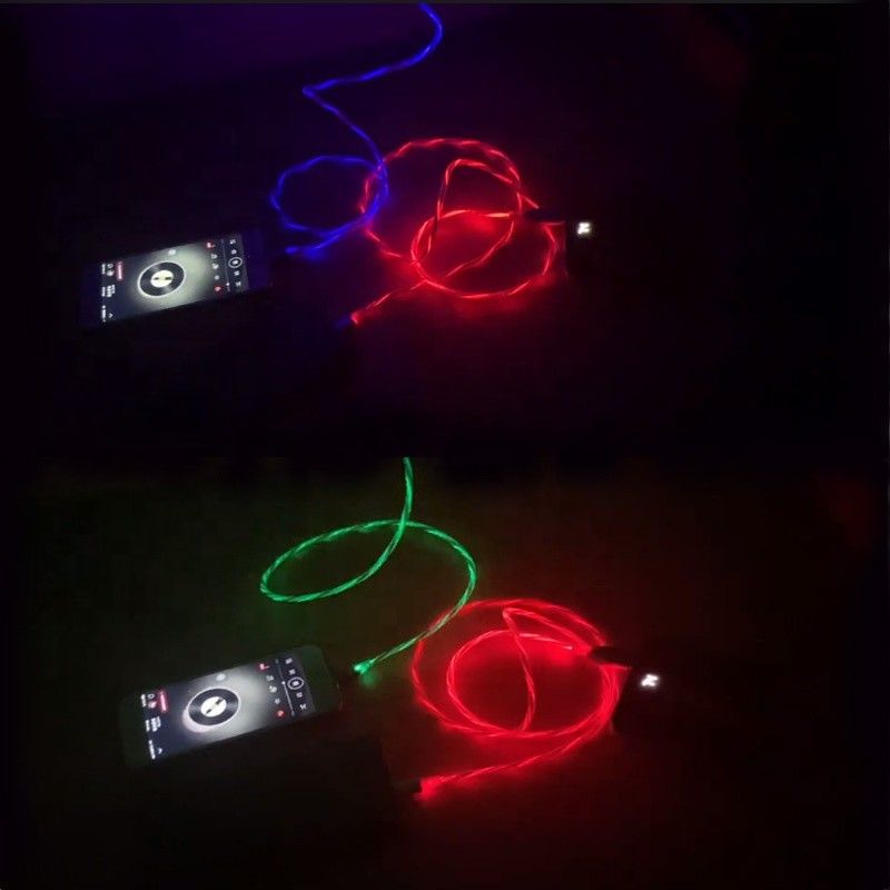 Kabel Pengisi Daya Cepat 3 IN 1 Tipe C 3A LED Warna-warni Kabel Pengisi Daya USB Kabel Berkedip Petir