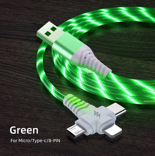 3in1 Flow Luminous Lighting kabel usb untuk Samsung 3 in 1 2in1 LED Micro USB Type C 8Pin pengisi daya Kawat untuk iPhone Huawei Xiaomi