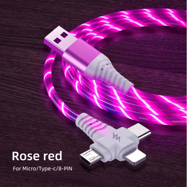 3in1 Flow Luminous Lighting kabel usb untuk Samsung 3 in 1 2in1 LED Micro USB Type C 8Pin pengisi daya Kawat untuk iPhone Huawei Xiaomi