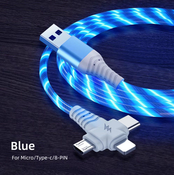 3in1 Flow Luminous Lighting kabel usb untuk Samsung 3 in 1 2in1 LED Micro USB Type C 8Pin pengisi daya Kawat untuk iPhone Huawei Xiaomi