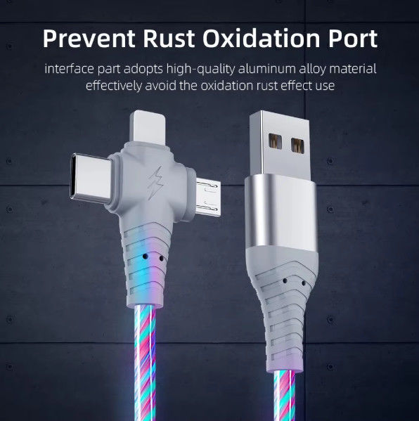 3in1 Flow Luminous Lighting kabel usb untuk Samsung 3 in 1 2in1 LED Micro USB Type C 8Pin pengisi daya Kawat untuk iPhone Huawei Xiaomi
