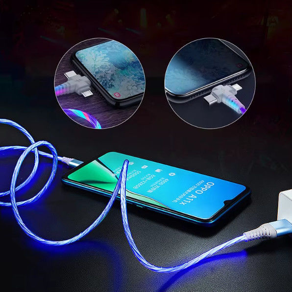 3in1 Flow Luminous Lighting kabel usb untuk Samsung 3 in 1 2in1 LED Micro USB Type C 8Pin pengisi daya Kawat untuk iPhone Huawei Xiaomi