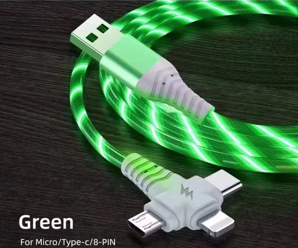 Jual panas harga pabrik 3 dalam 1 kabel USB untuk menyala di malam hari dan tanggal transfer bersinar kabel