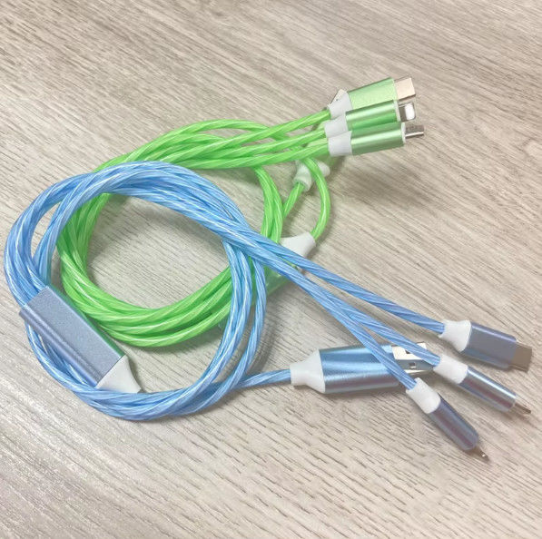 Jual panas harga pabrik 3 dalam 1 kabel USB untuk menyala di malam hari dan tanggal transfer bersinar kabel