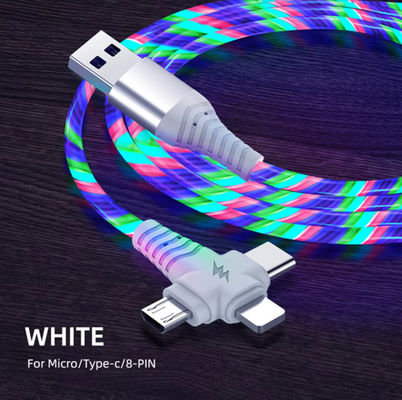 3in1 Flow Luminous Lighting kabel usb untuk Samsung 3 in 1 2in1 LED Micro USB Type C 8Pin pengisi daya Kawat untuk iPhone Huawei Xiaomi